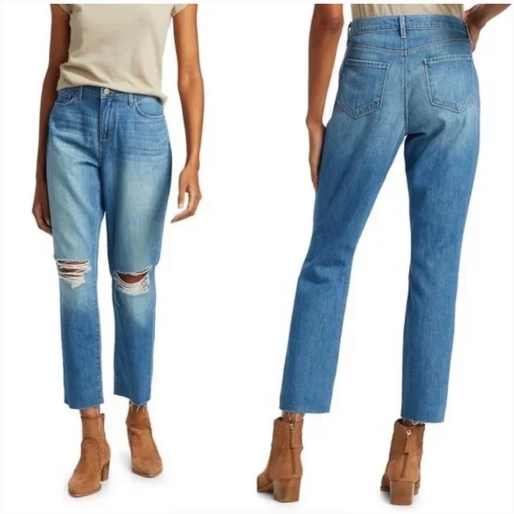 L'AGENCE Bridget High-Rise Slouch Relaxed Straight Jeans Raw Hem NEW